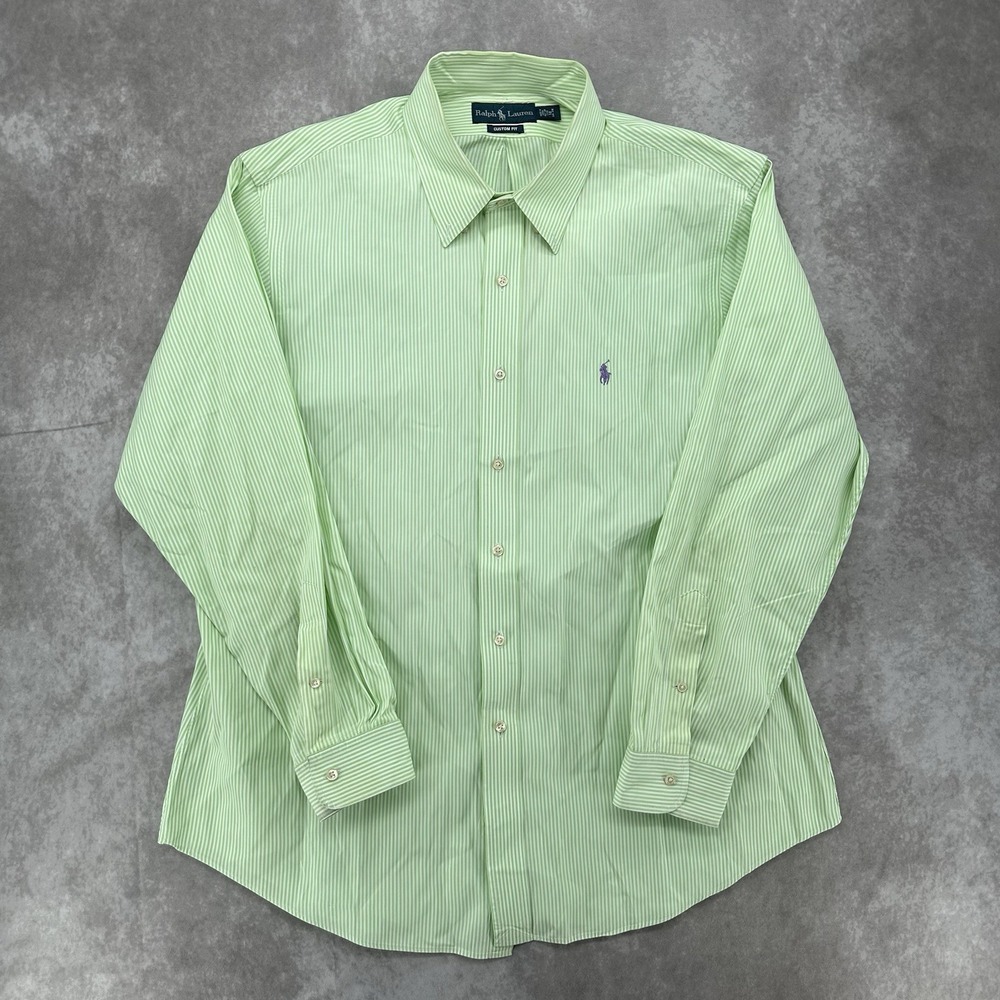 Polo Ralph Lauren Custom Fit Green White Striped Shirt Mens Large